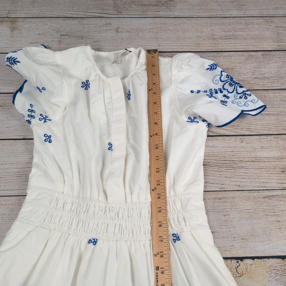 Joie White Blue Floral Embroidered Smocked Waist Maxi Dress Womens Small Boho - Picture 8 of 11
